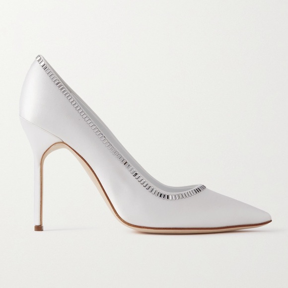 Manolo Blahnik Shoes - Manolo Blahnik White Pointed Toe Stiletto Pumps with Silver Trim
